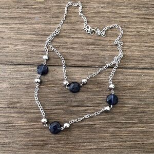 Sliver and blue double costume necklace